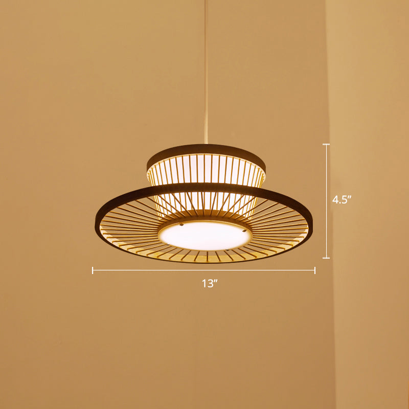 Circle Ceiling Light Asian Style Bamboo 1 Bulb Wood Hanging Lighting for Tea Room Clearhalo 'Ceiling Lights' 'Lighting' 'Pendant Lights' 2247924_9eb9012f-e781-481d-8d83-eff6f44627fa