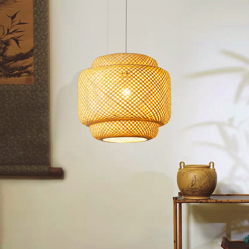 Modern Lantern Ceiling Light Bamboo Single Restaurant Hanging Pendant Light in Wood Clearhalo 'Ceiling Lights' 'Pendant Lights' 'Pendants' Lighting' 2247932