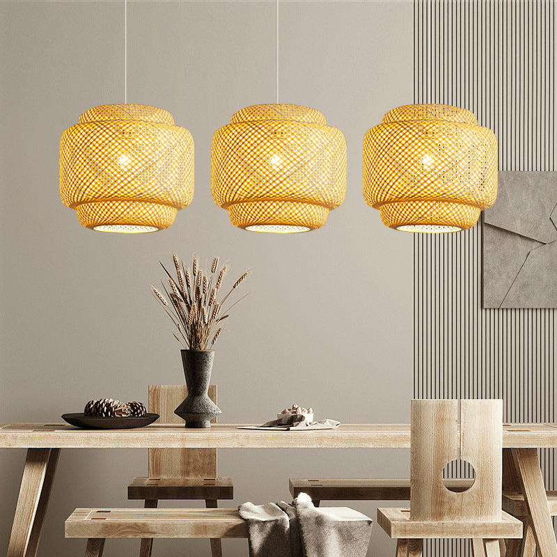 Modern Lantern Ceiling Light Bamboo Single Restaurant Hanging Pendant Light in Wood Clearhalo 'Ceiling Lights' 'Pendant Lights' 'Pendants' Lighting' 2247936