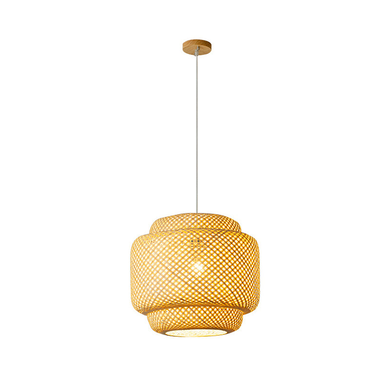 Modern Lantern Ceiling Light Bamboo Single Restaurant Hanging Pendant Light in Wood Clearhalo 'Ceiling Lights' 'Pendant Lights' 'Pendants' Lighting' 2247937