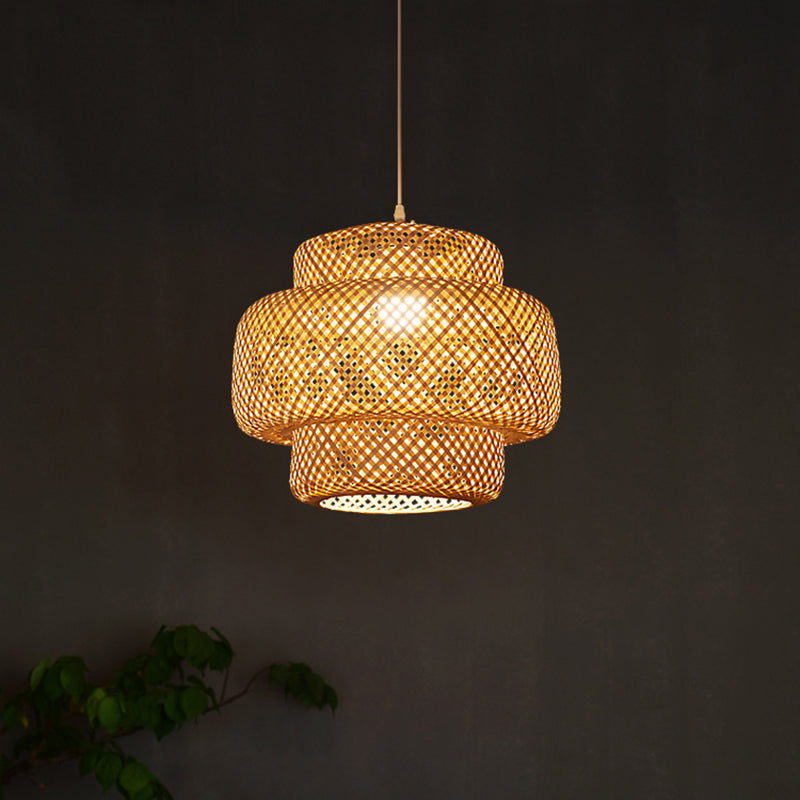 Layered Pendant Light Contemporary Bamboo Single-Bulb Restaurant Suspension Light Fixture Clearhalo 'Ceiling Lights' 'Pendant Lights' 'Pendants' Lighting' 2247940