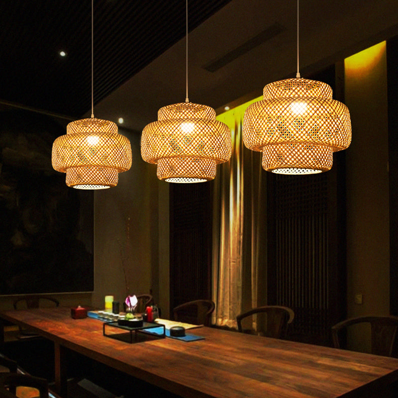 Layered Pendant Light Contemporary Bamboo Single-Bulb Restaurant Suspension Light Fixture Clearhalo 'Ceiling Lights' 'Pendant Lights' 'Pendants' Lighting' 2247942