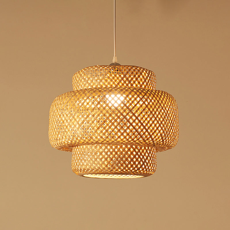 Layered Pendant Light Contemporary Bamboo Single-Bulb Restaurant Suspension Light Fixture Wood Clearhalo 'Ceiling Lights' 'Pendant Lights' 'Pendants' Lighting' 2247943_83f1424a-dfb3-4f56-b83e-fc2fc3820eae