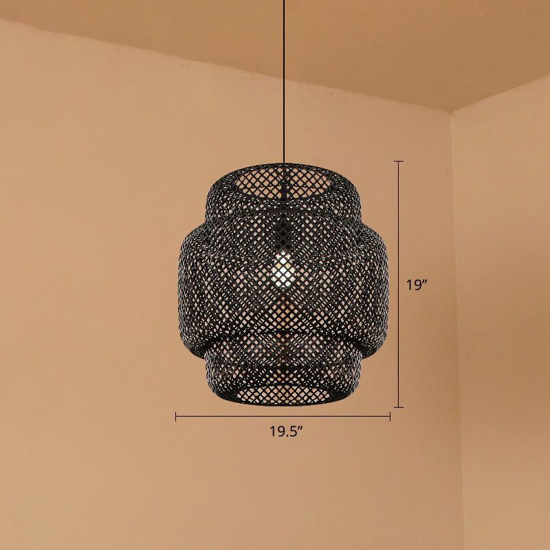 Layered Pendant Light Contemporary Bamboo Single-Bulb Restaurant Suspension Light Fixture Black 19.5" Clearhalo 'Ceiling Lights' 'Pendant Lights' 'Pendants' Lighting' 2247949_1cc0e5db-9573-44d7-b74c-8e66e11ef661