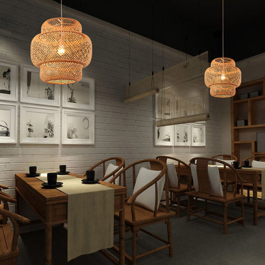 Lantern Restaurant Suspension Light Bamboo 1-Light Simplicity Pendant Light Fixture Clearhalo 'Ceiling Lights' 'Pendant Lights' 'Pendants' Lighting' 2247957