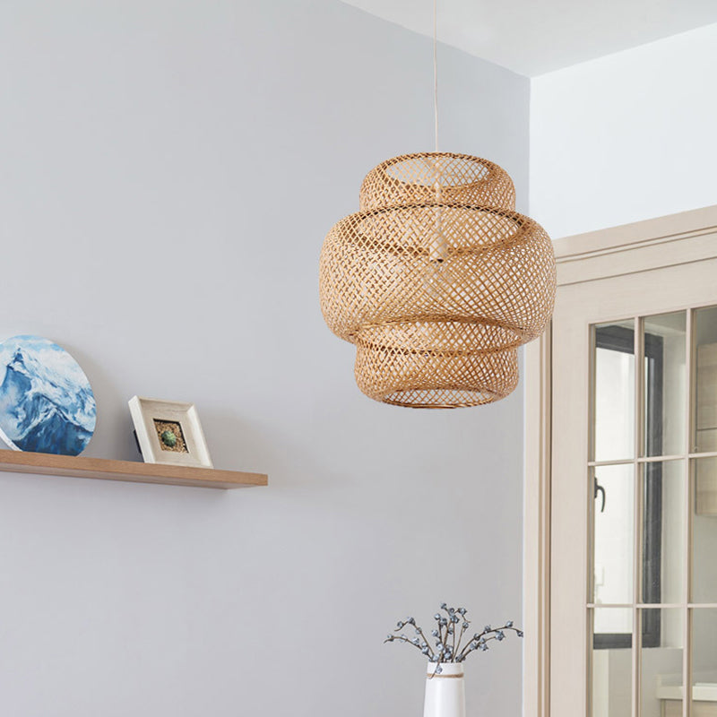 Lantern Restaurant Suspension Light Bamboo 1-Light Simplicity Pendant Light Fixture Clearhalo 'Ceiling Lights' 'Pendant Lights' 'Pendants' Lighting' 2247958