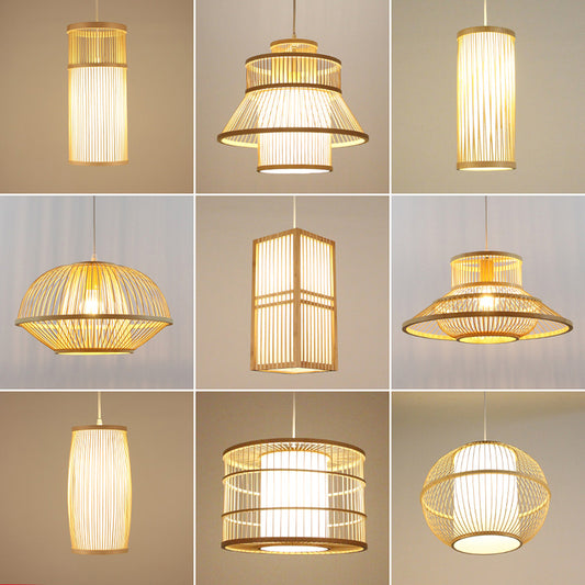 Minimalist Handcrafted Suspension Lighting Bamboo 1 Head Tea Room Pendant Ceiling Light in Wood Clearhalo 'Ceiling Lights' 'Lighting' 'Pendant Lights' 2247967_5a098778-6f9b-4540-945e-f0e04dfd8b0a