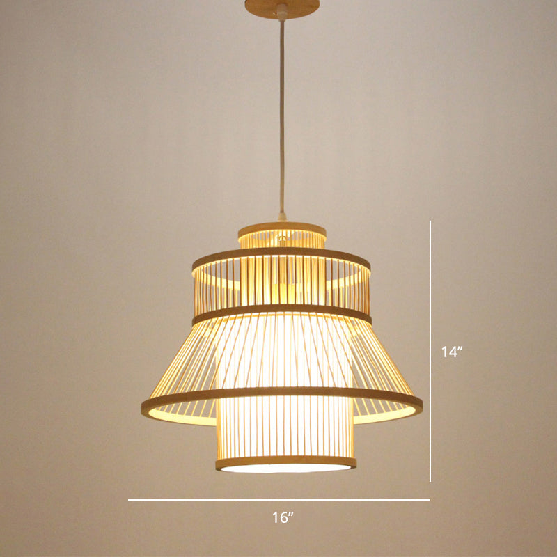 Minimalist Handcrafted Suspension Lighting Bamboo 1��Head Tea Room Pendant Ceiling Light in Wood Clearhalo 'Ceiling Lights' 'Pendant Lights' 'Pendants' Lighting' 2247972