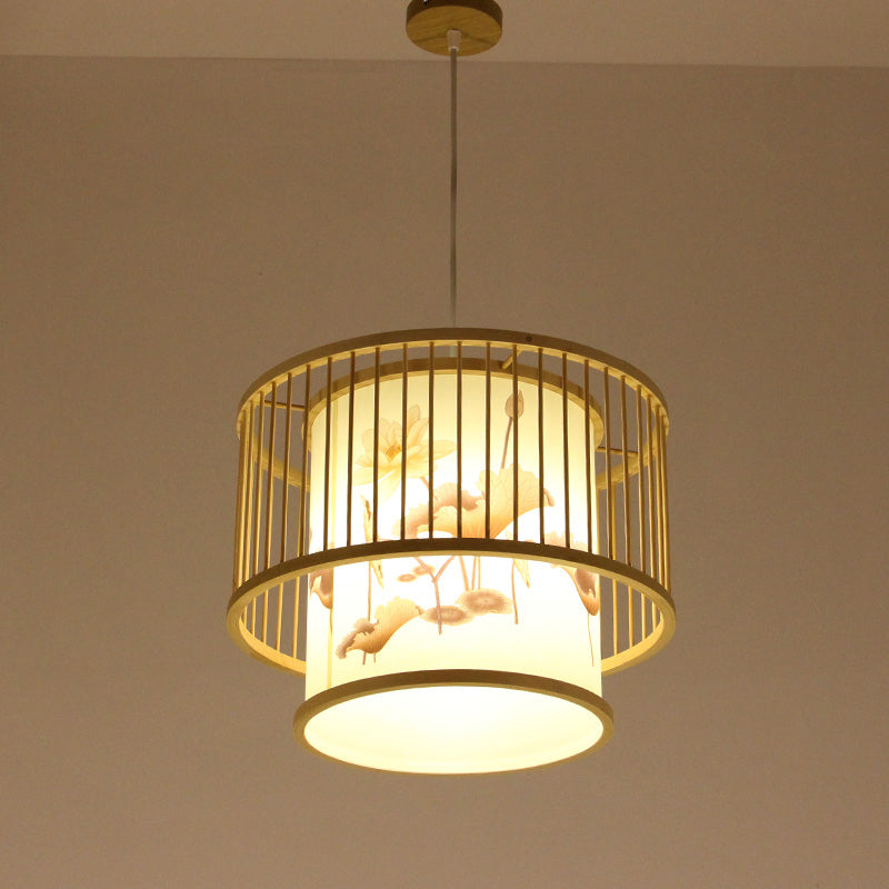 Minimalist Handcrafted Suspension Lighting Bamboo 1��Head Tea Room Pendant Ceiling Light in Wood Clearhalo 'Ceiling Lights' 'Pendant Lights' 'Pendants' Lighting' 2247973
