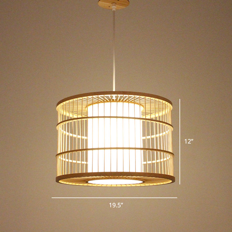 Minimalist Handcrafted Suspension Lighting Bamboo 1��Head Tea Room Pendant Ceiling Light in Wood Clearhalo 'Ceiling Lights' 'Pendant Lights' 'Pendants' Lighting' 2247987