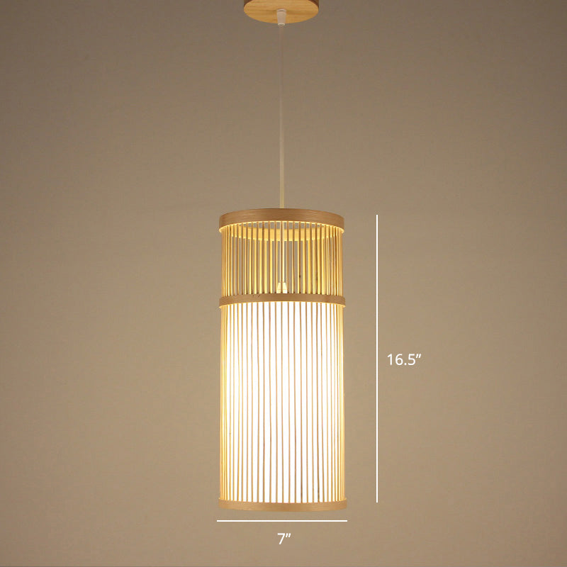 Minimalist Handcrafted Suspension Lighting Bamboo 1��Head Tea Room Pendant Ceiling Light in Wood Clearhalo 'Ceiling Lights' 'Pendant Lights' 'Pendants' Lighting' 2247991