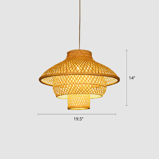 Layered Bamboo Suspension Light Simplicity 1-Light Wood Pendant Light for Restaurant Clearhalo 'Ceiling Lights' 'Pendant Lights' 'Pendants' Lighting' 2248037