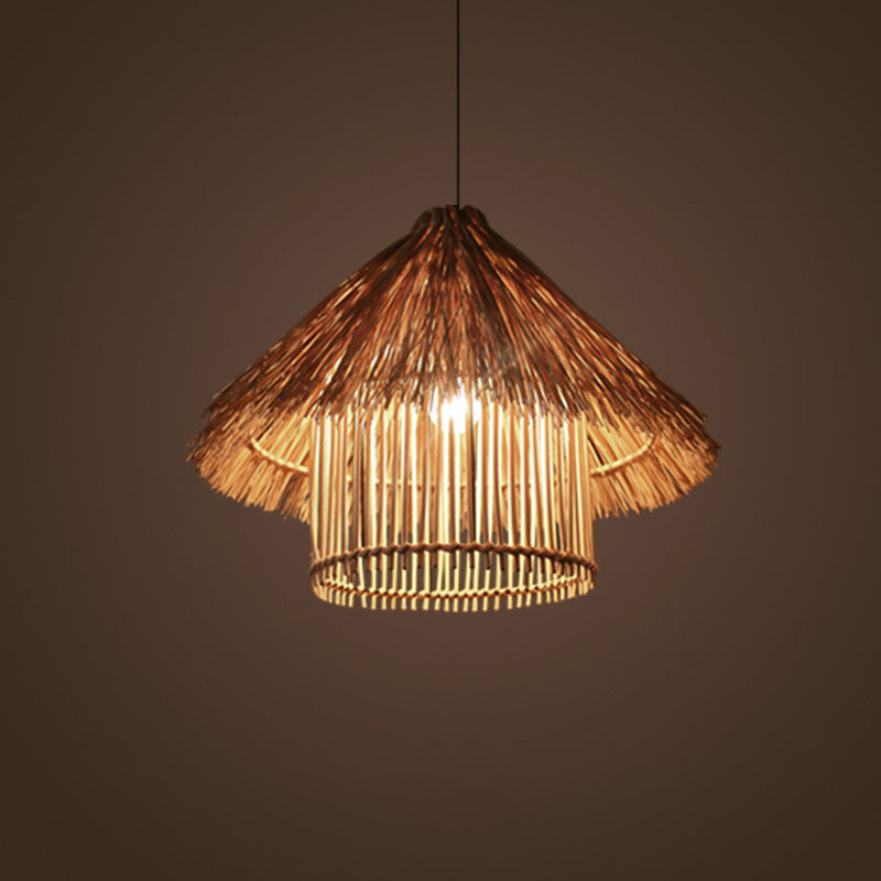 Rattan Shaded Ceiling Light Asian Style 1��Bulb Wood Hanging Lighting Fixture for Restaurant Wood A Clearhalo 'Ceiling Lights' 'Pendant Lights' 'Pendants' Lighting' 2248042_f645524a-8fa3-4f84-a2ab-e50e6fce5449