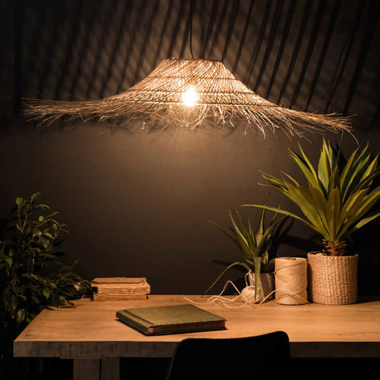 Straw Hat Rattan Ceiling Light Modern Single Wood Hanging Pendant Light for Restaurant Clearhalo 'Ceiling Lights' 'Pendant Lights' 'Pendants' Lighting' 2248061