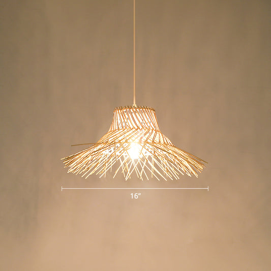 Straw Hat Rattan Ceiling Light Modern Single Wood Hanging Pendant Light for Restaurant Clearhalo 'Ceiling Lights' 'Pendant Lights' 'Pendants' Lighting' 2248062