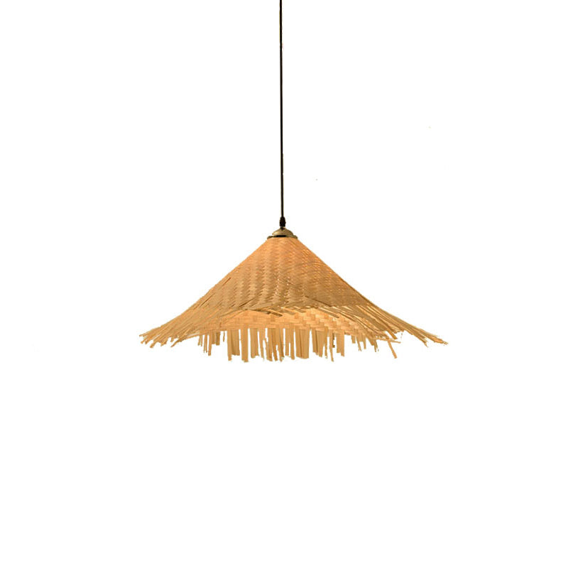 Hat Shape Pendant Light Contemporary Bamboo Single-Bulb Wood Suspension Light Fixture Clearhalo 'Ceiling Lights' 'Pendant Lights' 'Pendants' Lighting' 2248075