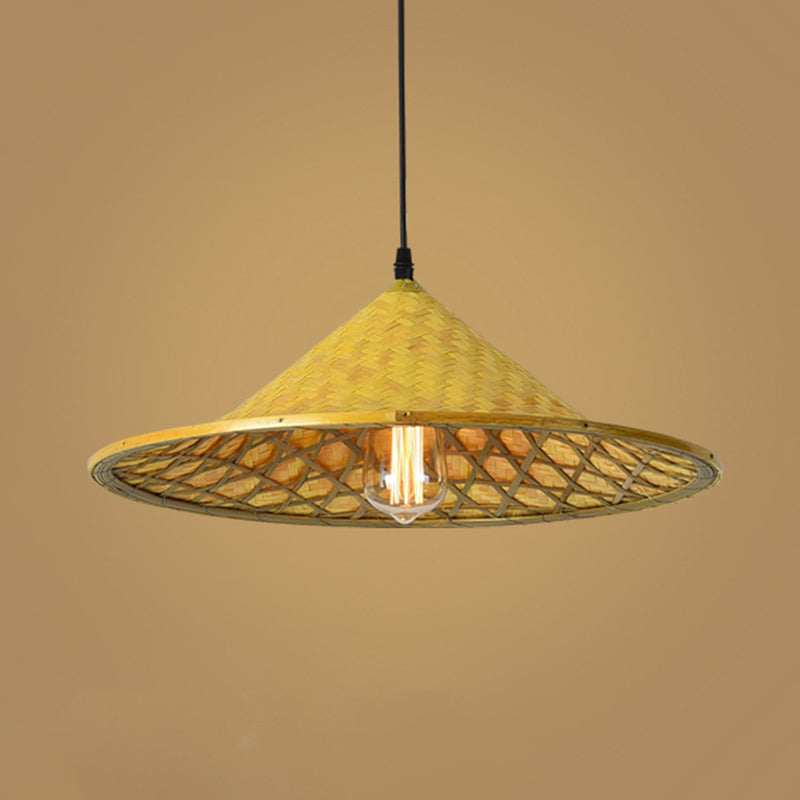 Wood Straw Hat Suspension Light Simplicity 1-Light Bamboo Pendant Lighting Fixture Clearhalo 'Ceiling Lights' 'Pendant Lights' 'Pendants' Lighting' 2248079