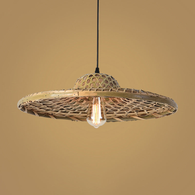 Wood Straw Hat Suspension Light Simplicity 1-Light Bamboo Pendant Lighting Fixture Wood A Clearhalo 'Ceiling Lights' 'Pendant Lights' 'Pendants' Lighting' 2248082_3ea63349-ee5f-43c2-946b-f75e2bf16761