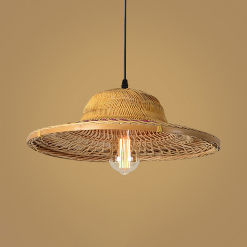 Wood Straw Hat Suspension Light Simplicity 1-Light Bamboo Pendant Lighting Fixture Clearhalo 'Ceiling Lights' 'Pendant Lights' 'Pendants' Lighting' 2248090