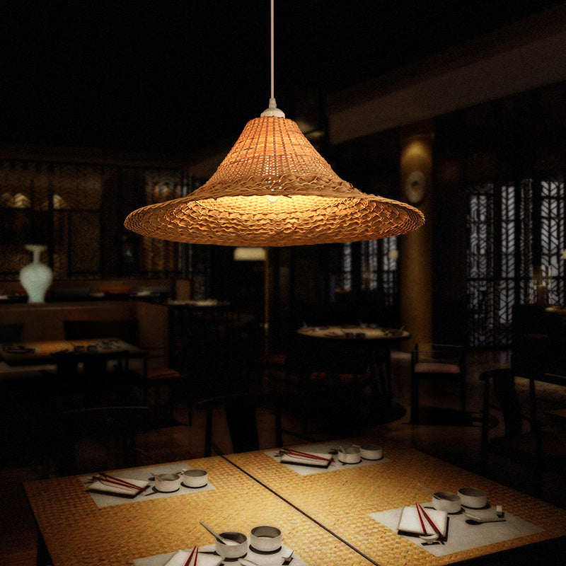 Straw Hat Ceiling Light Asian Style Bamboo 1 Bulb Restaurant Hanging Light Fixture in Wood Clearhalo 'Ceiling Lights' 'Lighting' 'Pendant Lights' 2248094_3af64e00-7e3b-4cb3-bfa7-dca0332dc13c