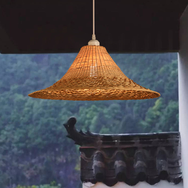 Straw Hat Ceiling Light Asian Style Bamboo 1��Bulb Restaurant Hanging Light Fixture in Wood Clearhalo 'Ceiling Lights' 'Pendant Lights' 'Pendants' Lighting' 2248098