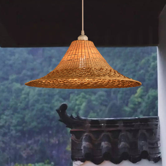 Straw Hat Ceiling Light Asian Style Bamboo 1 Bulb Restaurant Hanging Light Fixture in Wood Clearhalo 'Ceiling Lights' 'Lighting' 'Pendant Lights' 2248098_70d794ee-bc25-47bb-965c-ae97b33e862b