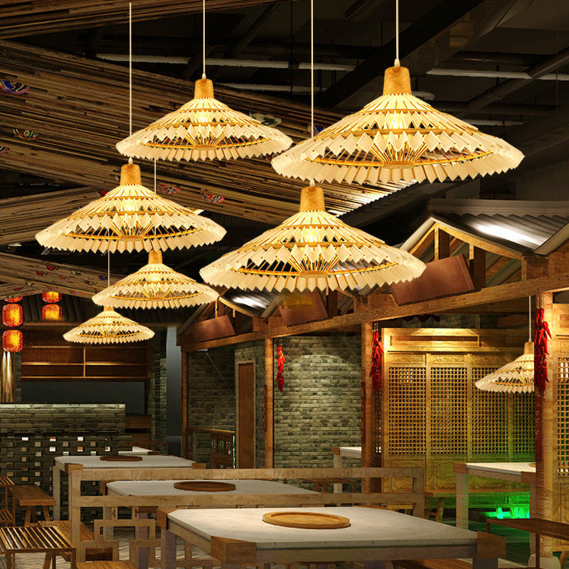 Umbrella Shade Tea Room Suspension Lighting Bamboo 1 Head Minimalist Pendant Ceiling Light in White Clearhalo 'Ceiling Lights' 'Lighting' 'Pendant Lights' 2248103_f73e18d8-e95b-4c73-881f-bfb87c0b924b