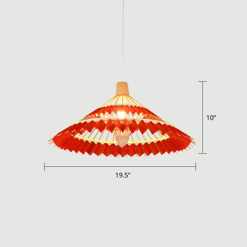 Bamboo Umbrella Ceiling Light Modern Single Hanging Pendant Lighting for Restaurant Red 19.5" Clearhalo 'Ceiling Lights' 'Pendant Lights' 'Pendants' Lighting' 2248115_a79fc501-f361-4762-af8e-299ffccad365