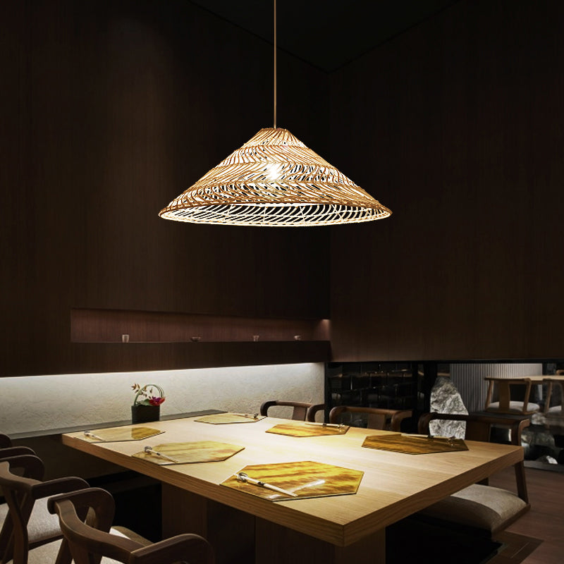 Cone Shaped Suspension Light Simplicity Rattan 1-Light Restaurant Pendant Light in Wood Clearhalo 'Ceiling Lights' 'Pendant Lights' 'Pendants' Lighting' 2248132