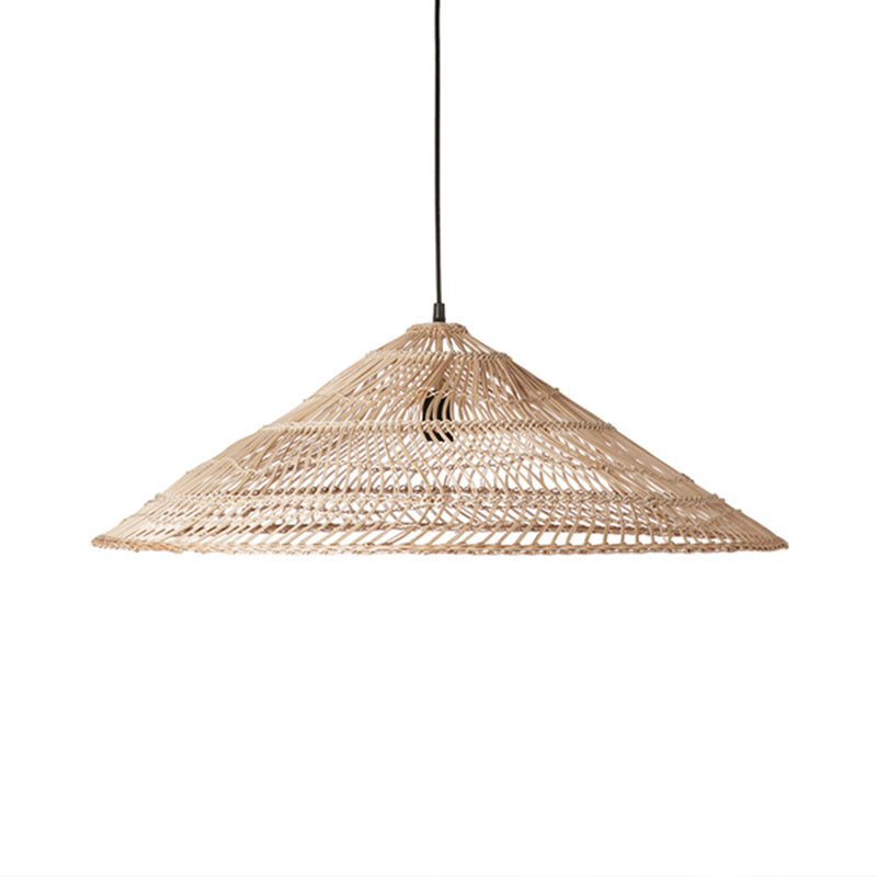 Cone Shaped Suspension Light Simplicity Rattan 1-Light Restaurant Pendant Light in Wood Clearhalo 'Ceiling Lights' 'Pendant Lights' 'Pendants' Lighting' 2248134