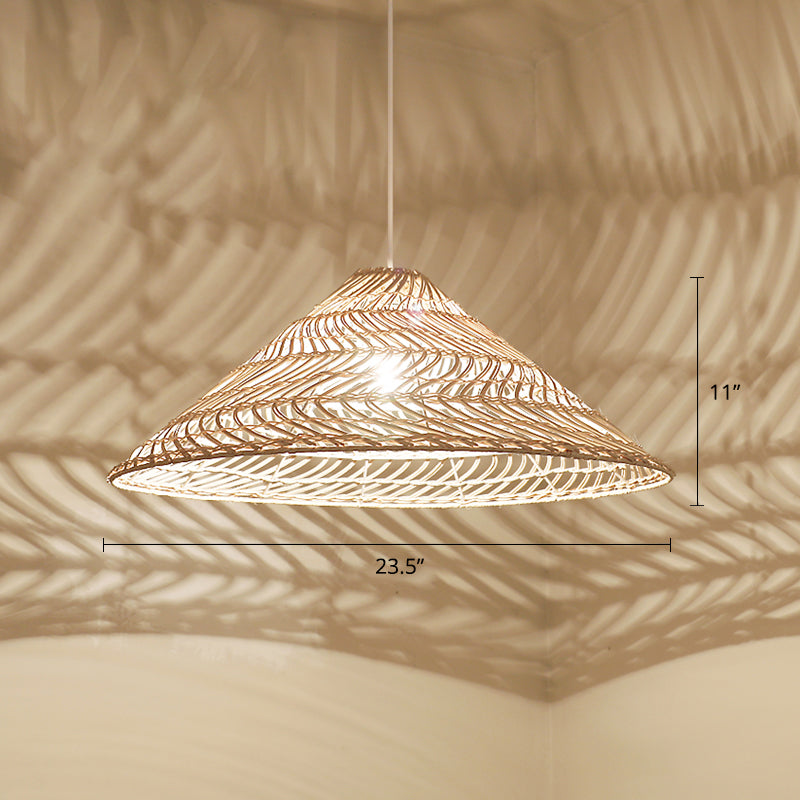 Cone Shaped Suspension Light Simplicity Rattan 1-Light Restaurant Pendant Light in Wood Clearhalo 'Ceiling Lights' 'Pendant Lights' 'Pendants' Lighting' 2248135