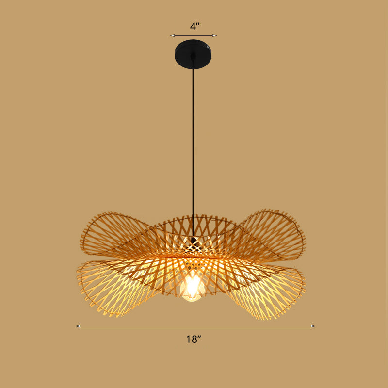 Lotus Leaf Restaurant Ceiling Light Bamboo 1��Bulb Asian Style Hanging Light Fixture in Wood Clearhalo 'Ceiling Lights' 'Pendant Lights' 'Pendants' Lighting' 2248137