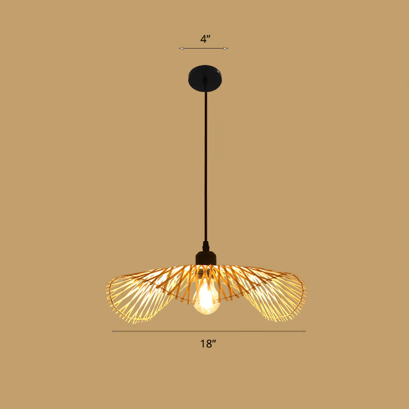 Lotus Leaf Restaurant Ceiling Light Bamboo 1 Bulb Asian Style Hanging Light Fixture in Wood Wood A Clearhalo 'Ceiling Lights' 'Lighting' 'Pendant Lights' 2248138_b84c3c97-d48d-41e8-a27d-ea1777723967