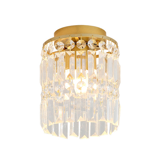 1-Light Corridor Mini Flush Lamp Simple Black/Gold Cylinder Crystal Ceiling Flush Mount Clearhalo 'Ceiling Lights' 'Close To Ceiling Lights' 'Close to ceiling' 'Flush mount' Lighting' 224813