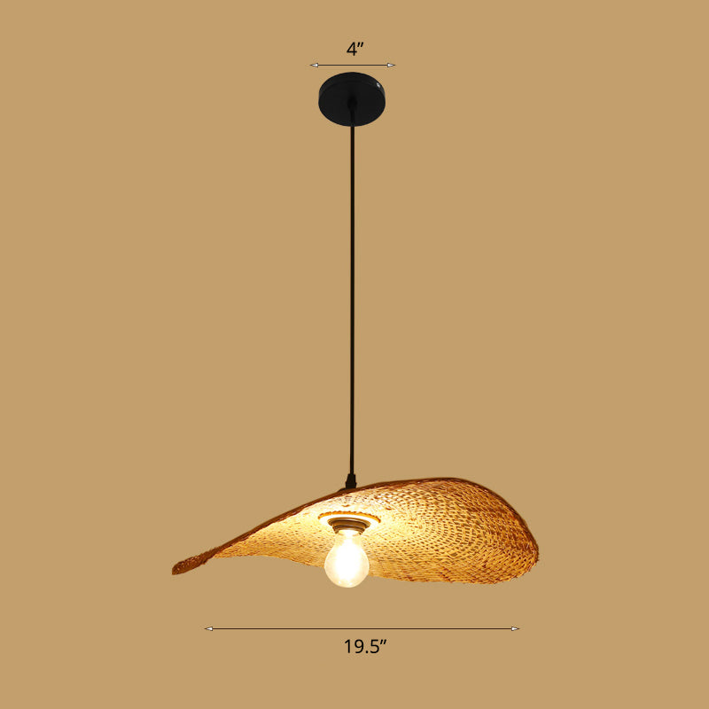 Lotus Leaf Restaurant Ceiling Light Bamboo 1 Bulb Asian Style Hanging Light Fixture in Wood Wood E Clearhalo 'Ceiling Lights' 'Lighting' 'Pendant Lights' 2248142_4721c7fb-b513-4257-a537-8e22845ccc76