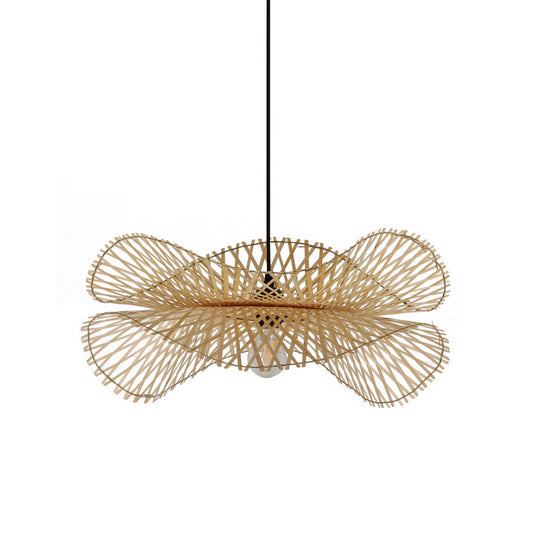 Lotus Leaf Restaurant Ceiling Light Bamboo 1��Bulb Asian Style Hanging Light Fixture in Wood Clearhalo 'Ceiling Lights' 'Pendant Lights' 'Pendants' Lighting' 2248143