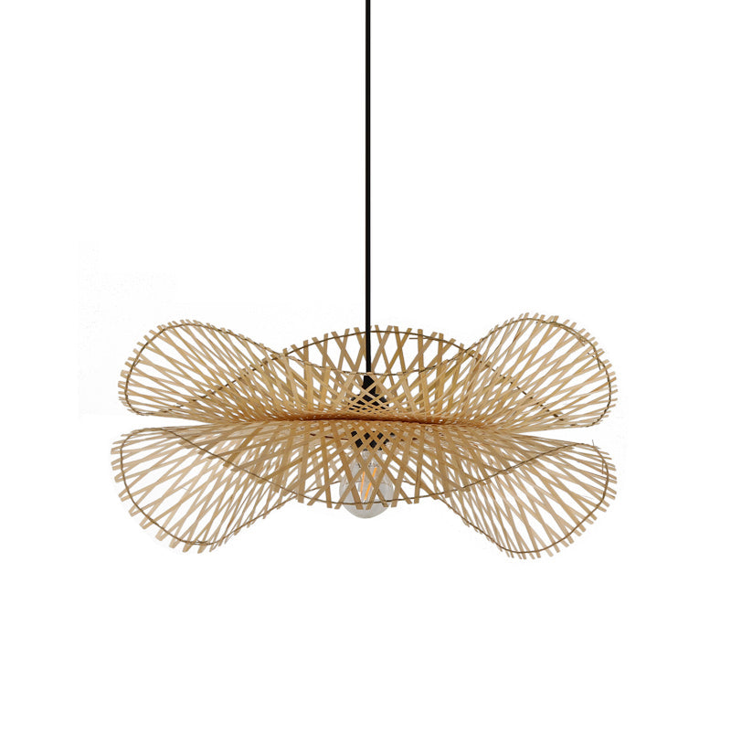 Lotus Leaf Restaurant Ceiling Light Bamboo 1 Bulb Asian Style Hanging Light Fixture in Wood Clearhalo 'Ceiling Lights' 'Lighting' 'Pendant Lights' 2248143_ea585d17-c33b-4d88-8e01-f530838038f0