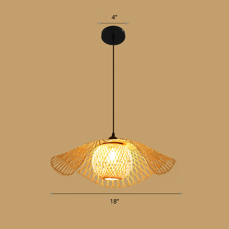 Lotus Leaf Restaurant Ceiling Light Bamboo 1 Bulb Asian Style Hanging Light Fixture in Wood Wood B Clearhalo 'Ceiling Lights' 'Lighting' 'Pendant Lights' 2248144_12db35b9-83ac-40f5-9ead-5916a9bf41b2