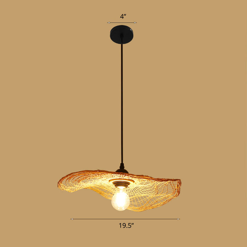 Lotus Leaf Restaurant Ceiling Light Bamboo 1��Bulb Asian Style Hanging Light Fixture in Wood Clearhalo 'Ceiling Lights' 'Pendant Lights' 'Pendants' Lighting' 2248145