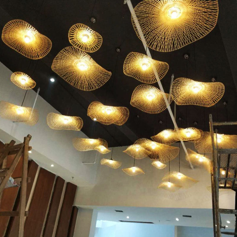 Bamboo Lotus Leaf Suspension Lighting Minimalist 1��Head Wood Pendant Ceiling Light Clearhalo 'Ceiling Lights' 'Pendant Lights' 'Pendants' Lighting' 2248149