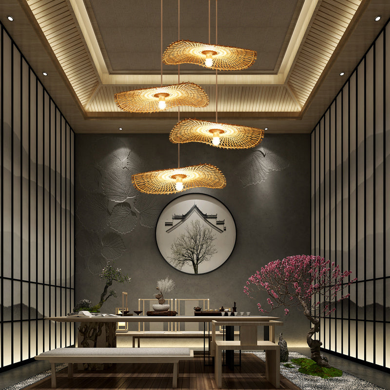 Bamboo Lotus Leaf Suspension Lighting Minimalist 1��Head Wood Pendant Ceiling Light Clearhalo 'Ceiling Lights' 'Pendant Lights' 'Pendants' Lighting' 2248150