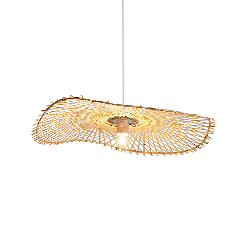 Bamboo Lotus Leaf Suspension Lighting Minimalist 1��Head Wood Pendant Ceiling Light Clearhalo 'Ceiling Lights' 'Pendant Lights' 'Pendants' Lighting' 2248151