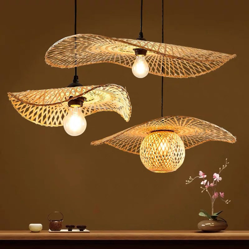 Wood Lotus Leaf Ceiling Light Modern Single Bamboo Hanging Pendant Light for Restaurant Clearhalo 'Ceiling Lights' 'Pendant Lights' 'Pendants' Lighting' 2248154