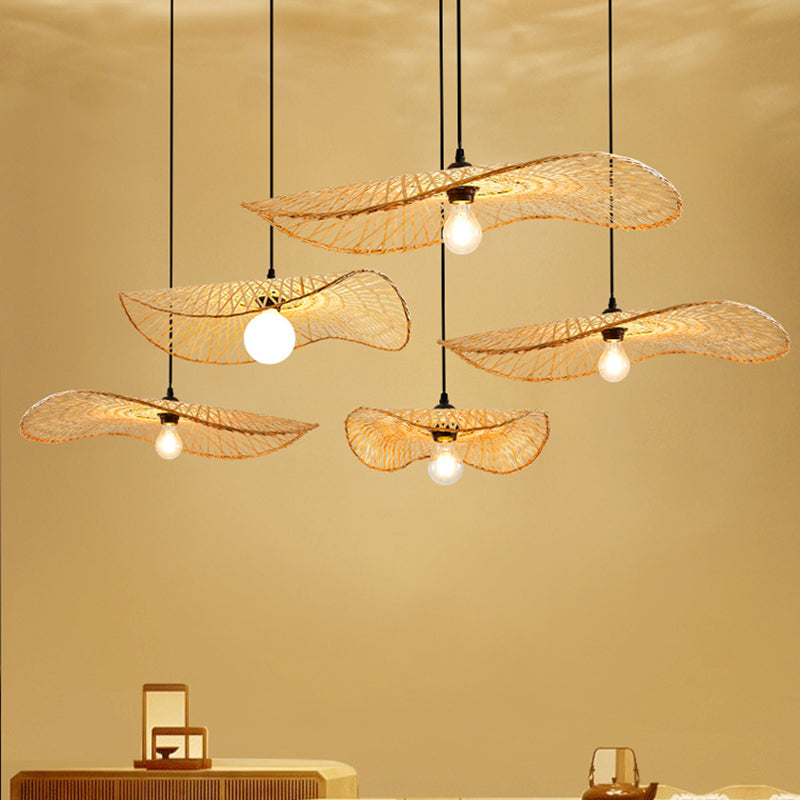 Wood Lotus Leaf Ceiling Light Modern Single Bamboo Hanging Pendant Light for Restaurant Clearhalo 'Ceiling Lights' 'Pendant Lights' 'Pendants' Lighting' 2248156