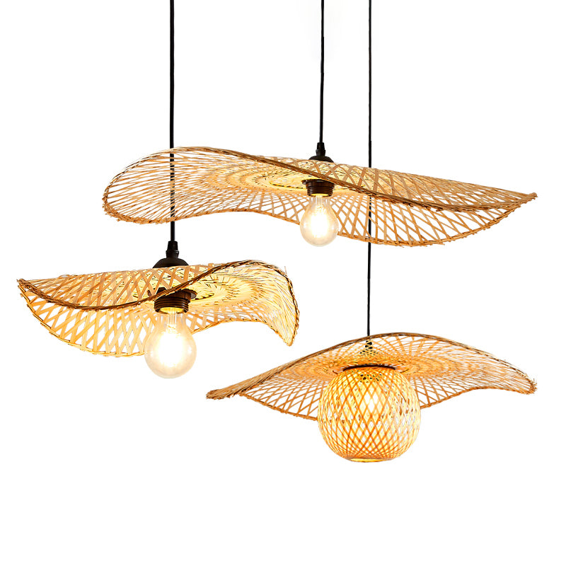 Wood Lotus Leaf Ceiling Light Modern Single Bamboo Hanging Pendant Light for Restaurant Clearhalo 'Ceiling Lights' 'Pendant Lights' 'Pendants' Lighting' 2248157