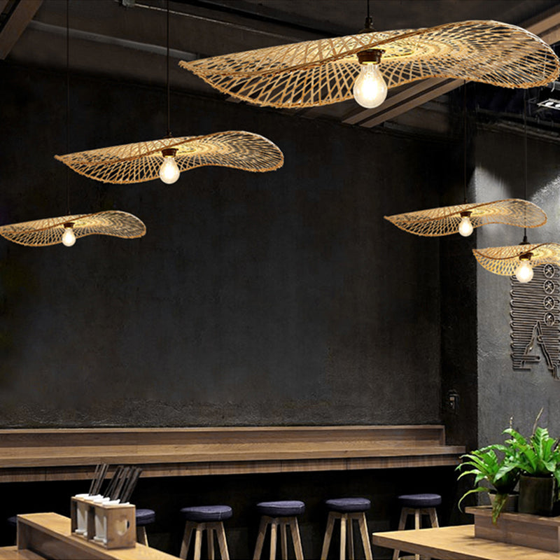 Wood Lotus Leaf Ceiling Light Modern Single Bamboo Hanging Pendant Light for Restaurant Clearhalo 'Ceiling Lights' 'Pendant Lights' 'Pendants' Lighting' 2248159