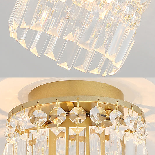 1-Light Corridor Mini Flush Lamp Simple Black/Gold Cylinder Crystal Ceiling Flush Mount Clearhalo 'Ceiling Lights' 'Close To Ceiling Lights' 'Close to ceiling' 'Flush mount' Lighting' 224815