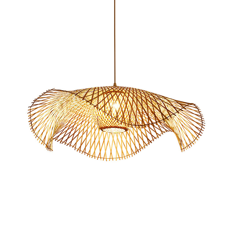 Simplicity Lotus Leaf Suspension Light Bamboo 1-Light Restaurant Pendant Light in Wood Clearhalo 'Ceiling Lights' 'Pendant Lights' 'Pendants' Lighting' 2248170