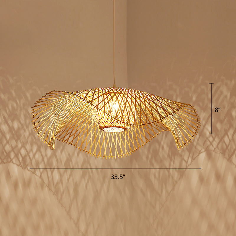 Simplicity Lotus Leaf Suspension Light Bamboo 1-Light Restaurant Pendant Light in Wood Wood A Clearhalo 'Ceiling Lights' 'Pendant Lights' 'Pendants' Lighting' 2248171_e92ff762-92f4-4a2c-b101-acd1e729abb7