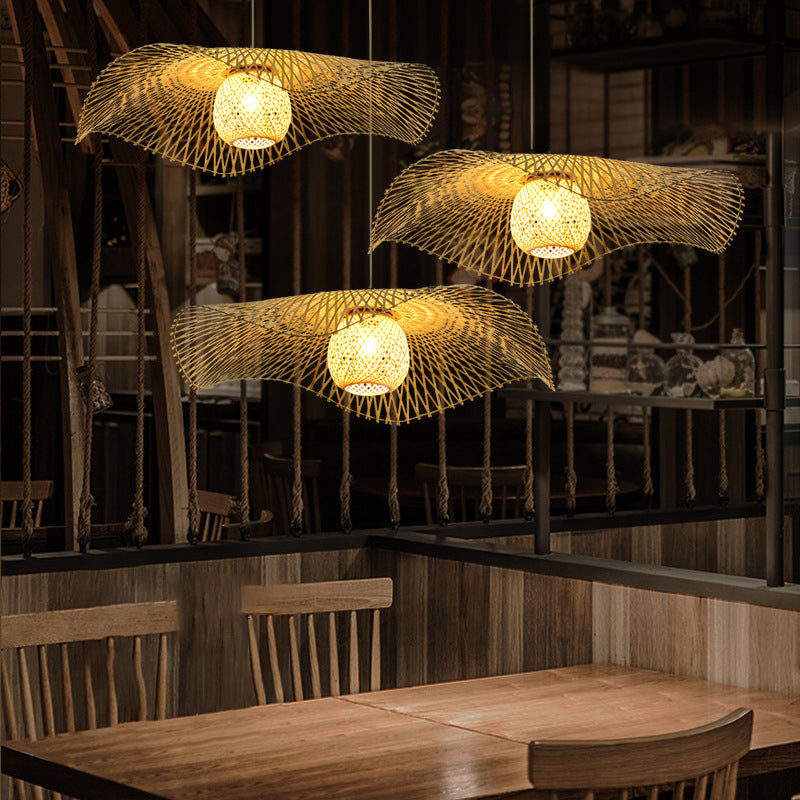 Lotus Leaf Ceiling Lighting Asian Style Bamboo 1��Bulb Wood Hanging Light for Restaurant Clearhalo 'Ceiling Lights' 'Pendant Lights' 'Pendants' Lighting' 2248173